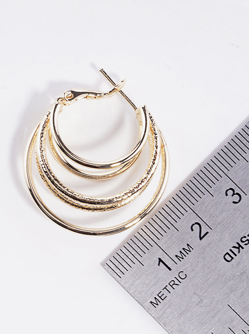 White Gold Dipped Textured Metal Layered 30mm Leverback Hoop Earrings