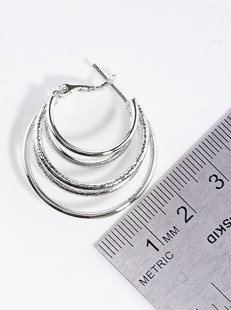 White Gold Dipped Textured Metal Layered 30mm Leverback Hoop Earrings