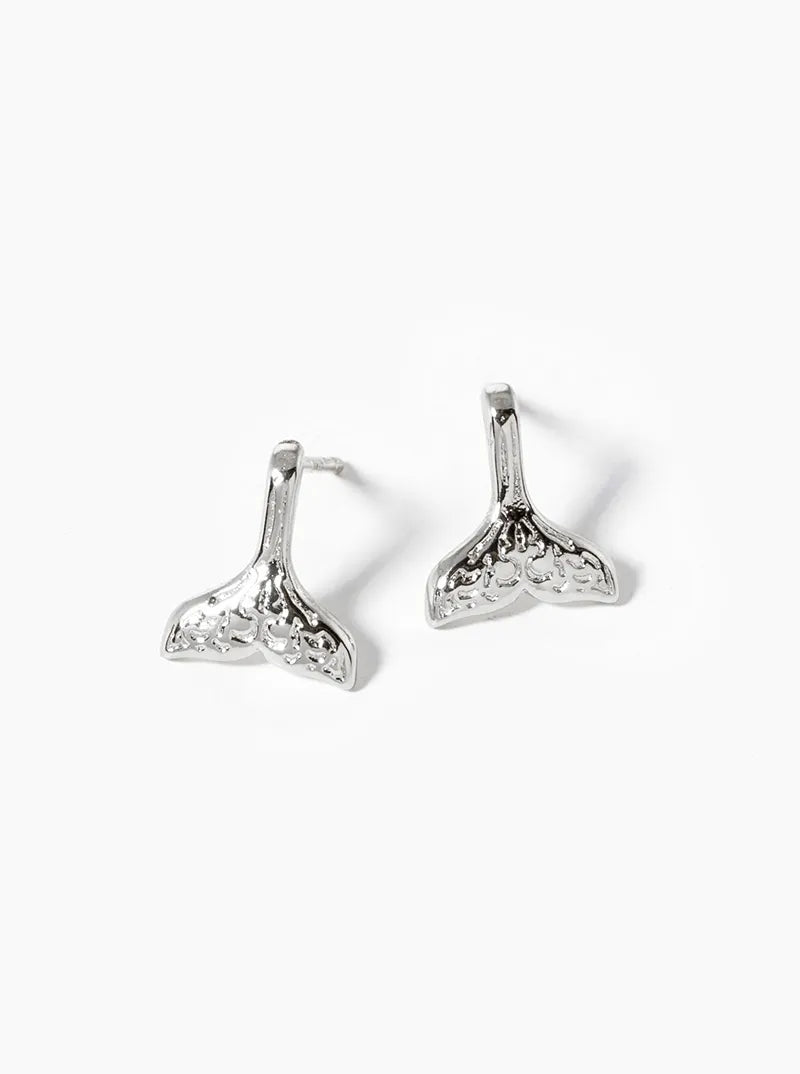 White Gold Dipped Whale Tail Post Stud Earrings