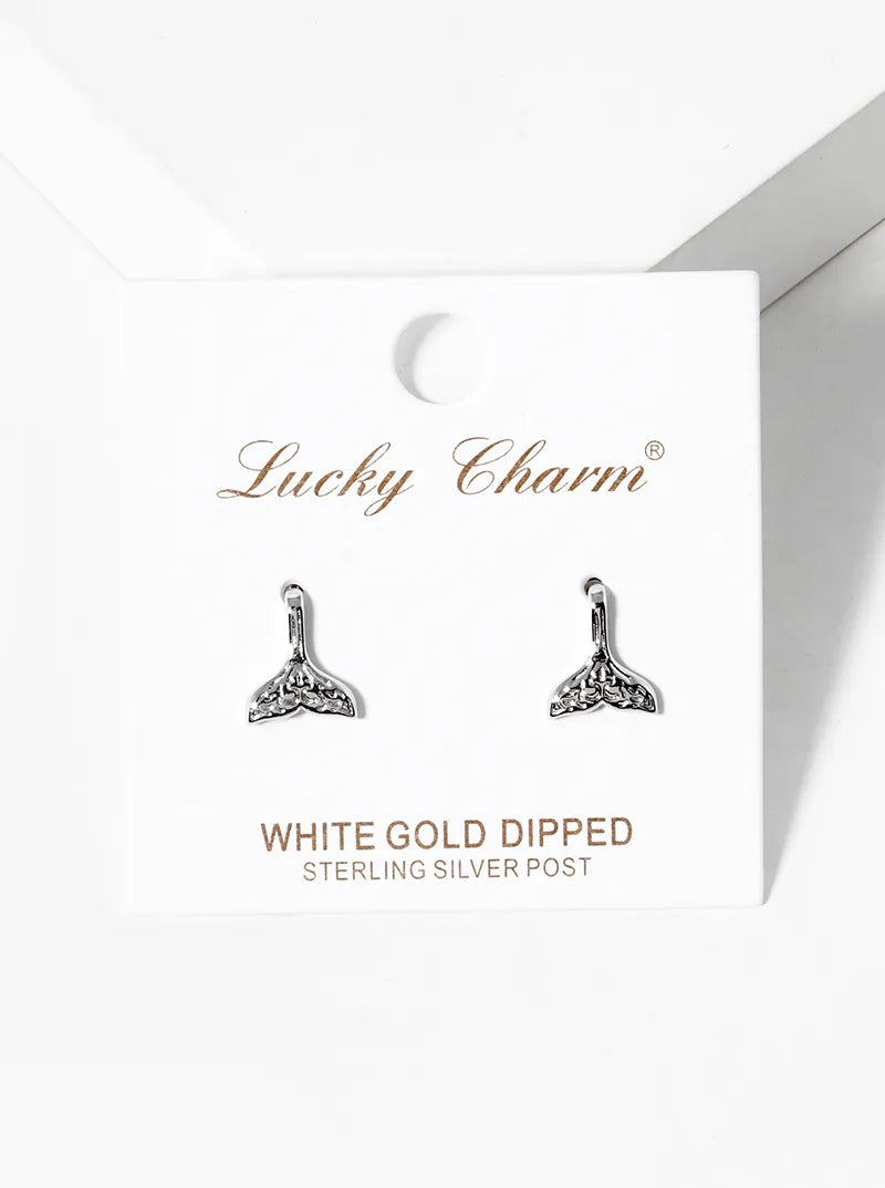 White Gold Dipped Whale Tail Post Stud Earrings