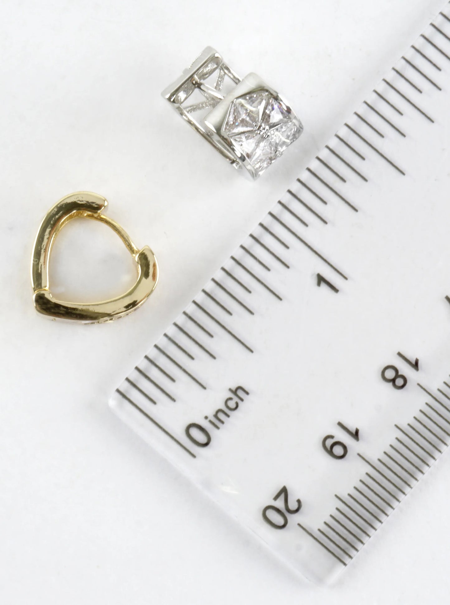 Wide Inset CZ Brass Huggie Hoop Earrings