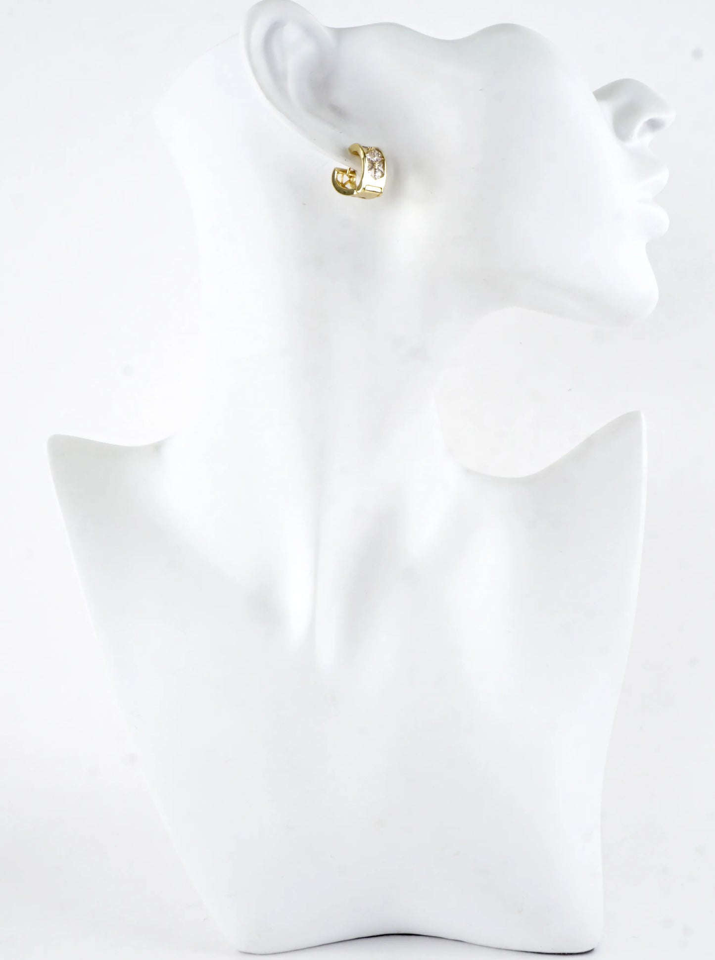 Wide Inset CZ Brass Huggie Hoop Earrings