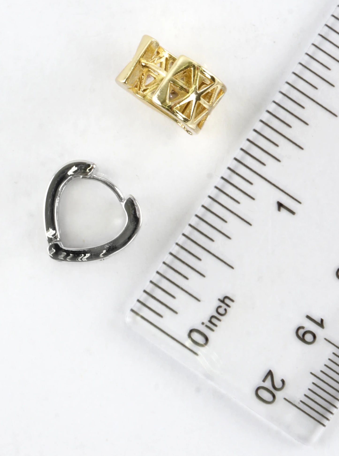 Wide Inset CZ Brass Huggie Hoop Earrings