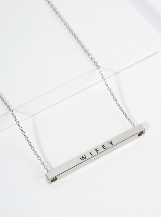 Wifey Engraved 18K Gold Dipped Horizontal Brass Bar Pendant Inspirational Necklace