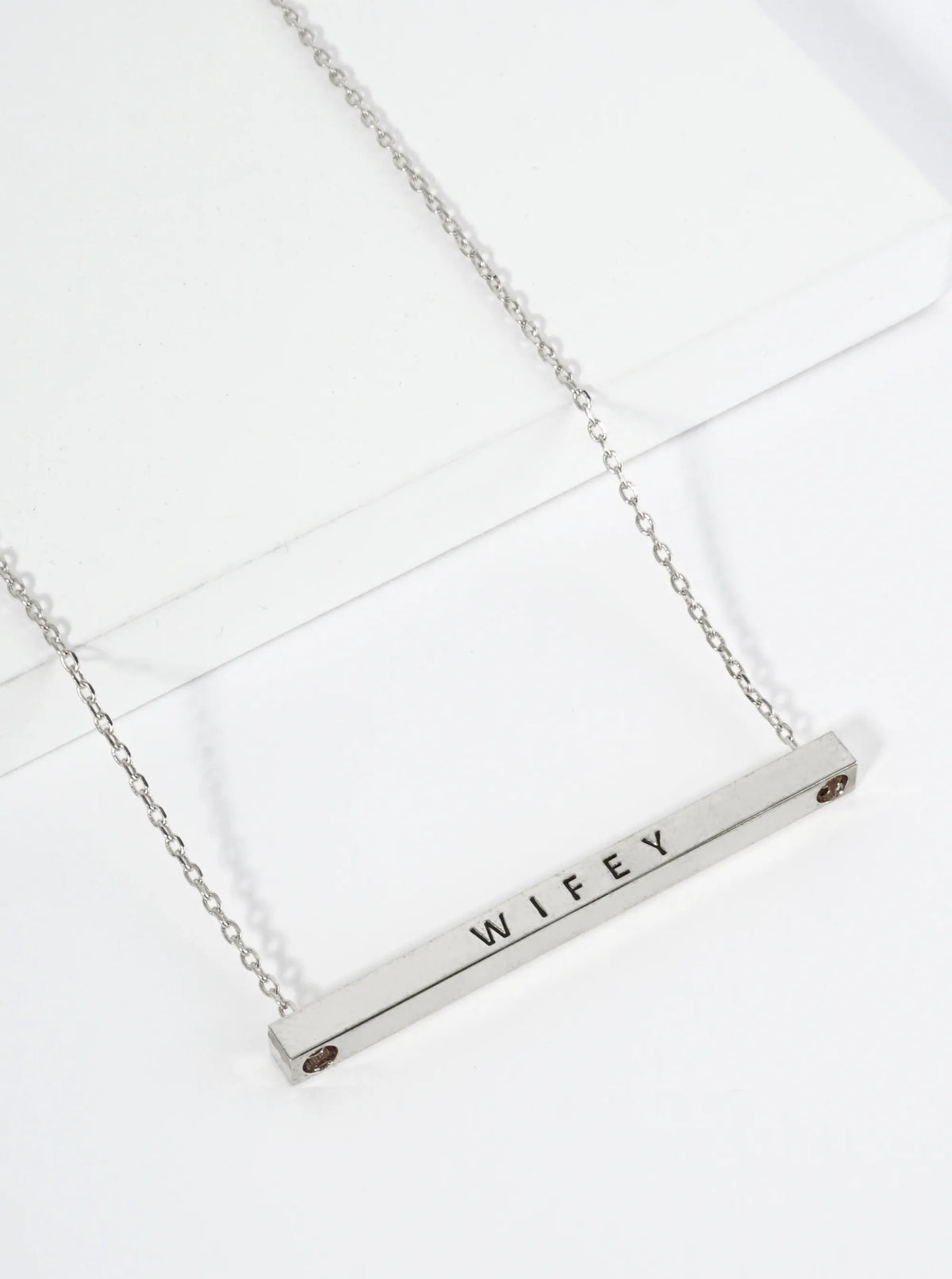 Wifey Engraved 18K Gold Dipped Horizontal Brass Bar Pendant Inspirational Necklace