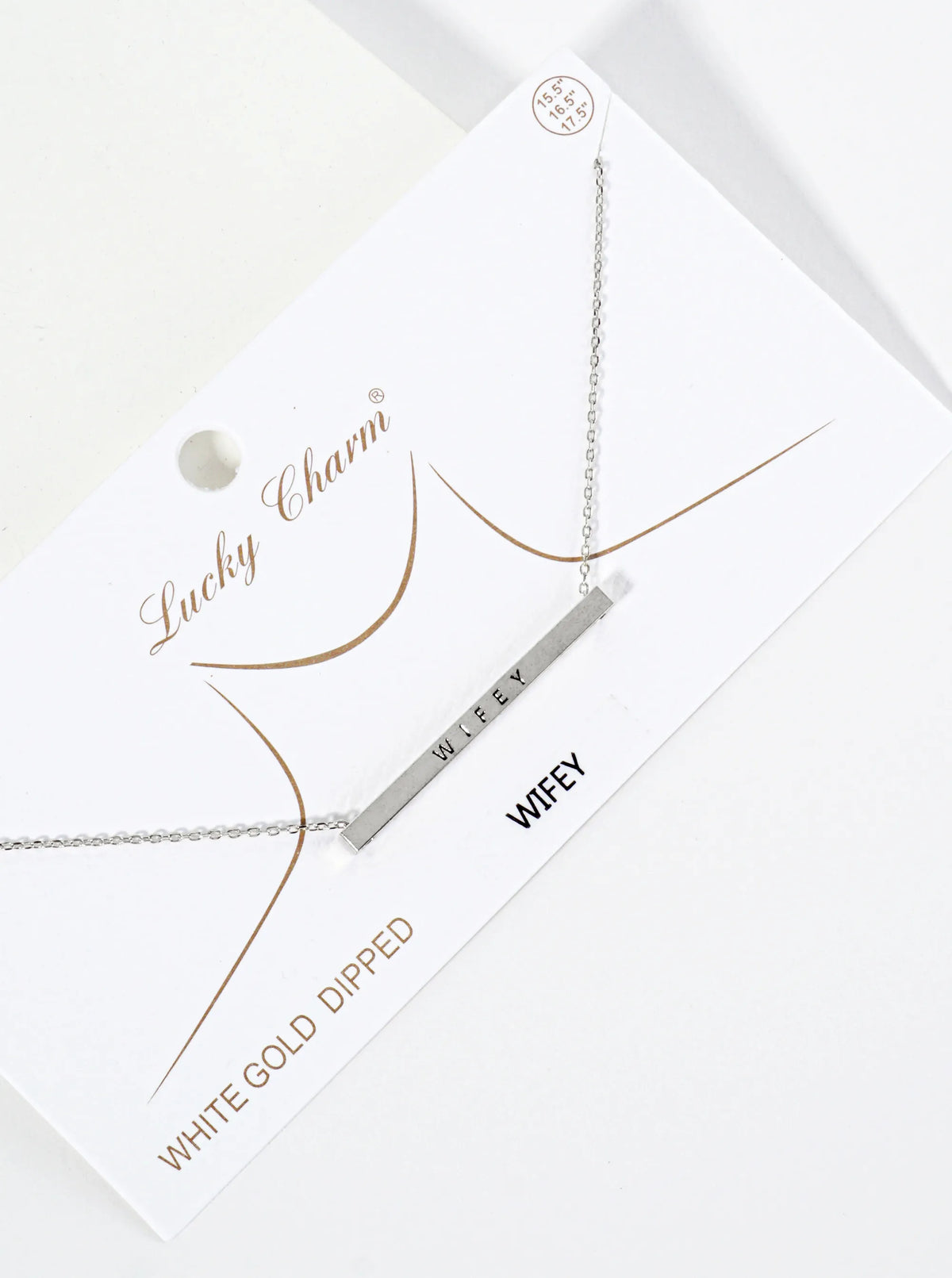 Wifey Engraved 18K Gold Dipped Horizontal Brass Bar Pendant Inspirational Necklace