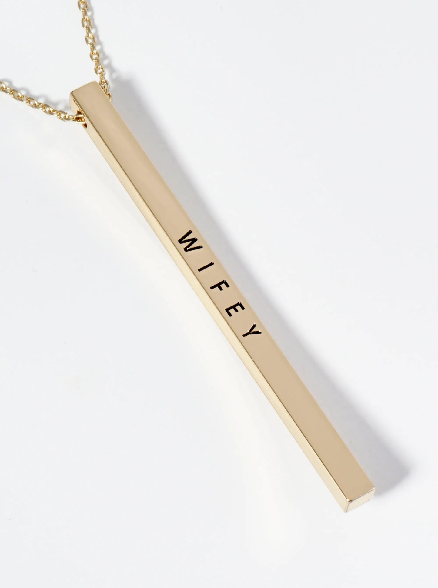 Wifey Engraved Vertical Bar Pendant Inspirational Necklace