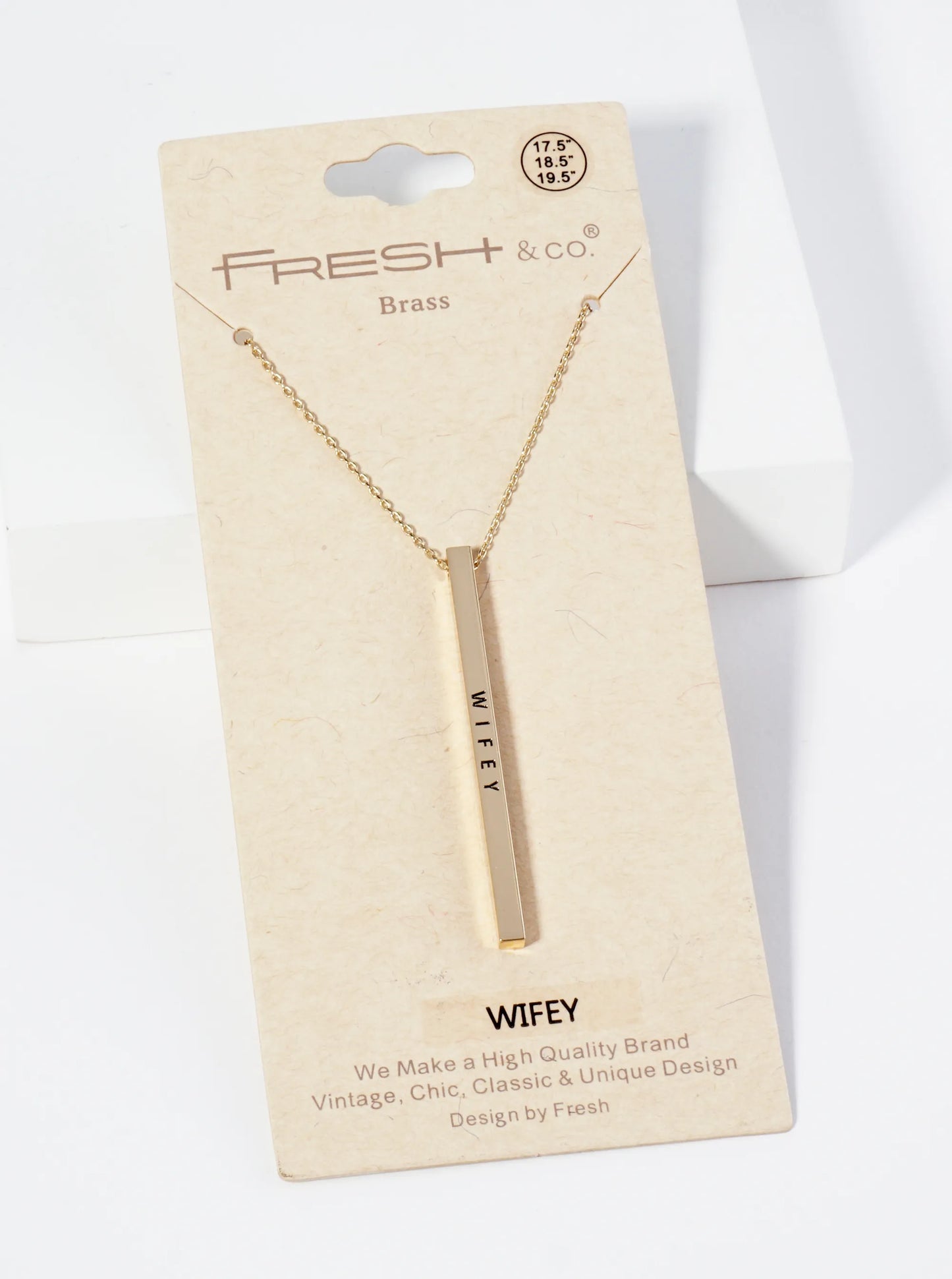 Wifey Engraved Vertical Bar Pendant Inspirational Necklace