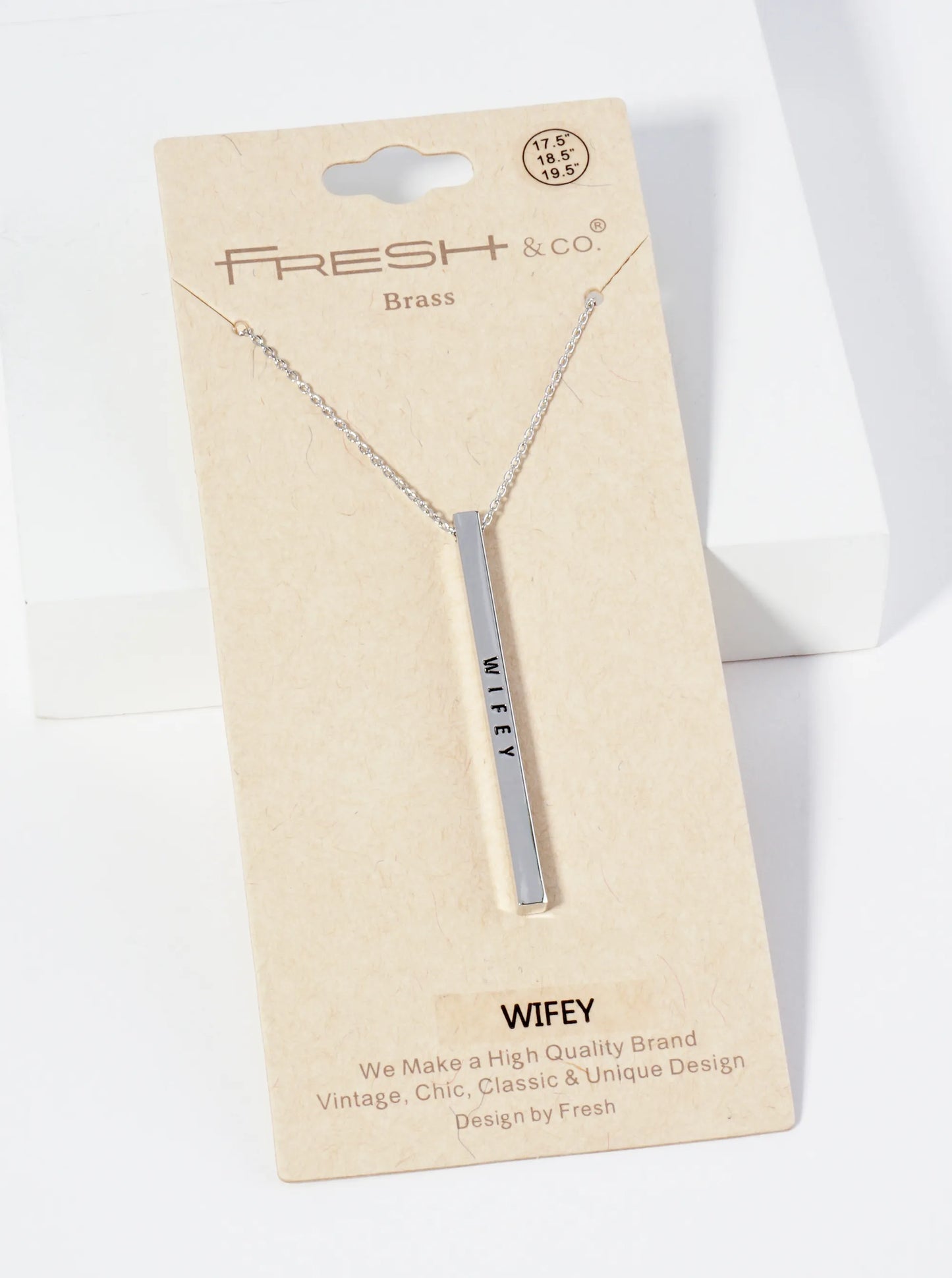 Wifey Engraved Vertical Bar Pendant Inspirational Necklace