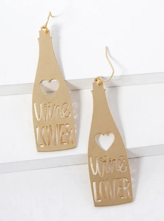 Wine Lover Cut Out Wine Bottle Shape Stencil Earrings