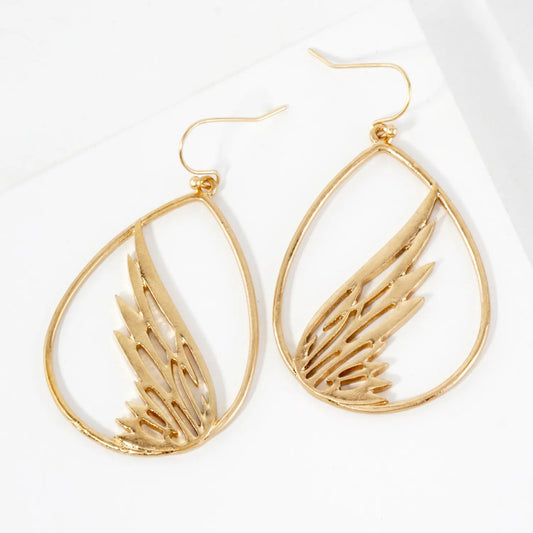 Wing-in-Teardrop Dangle Earrings