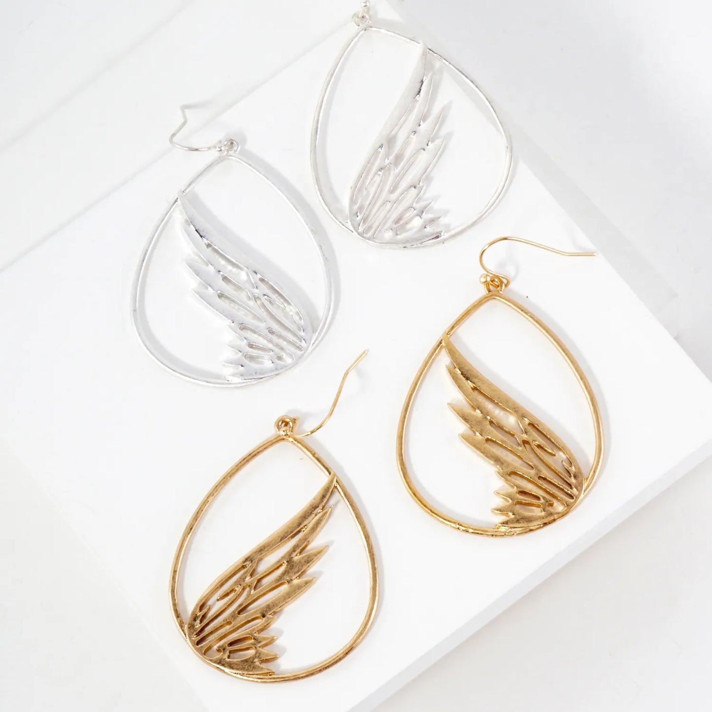 Wing-in-Teardrop Dangle Earrings