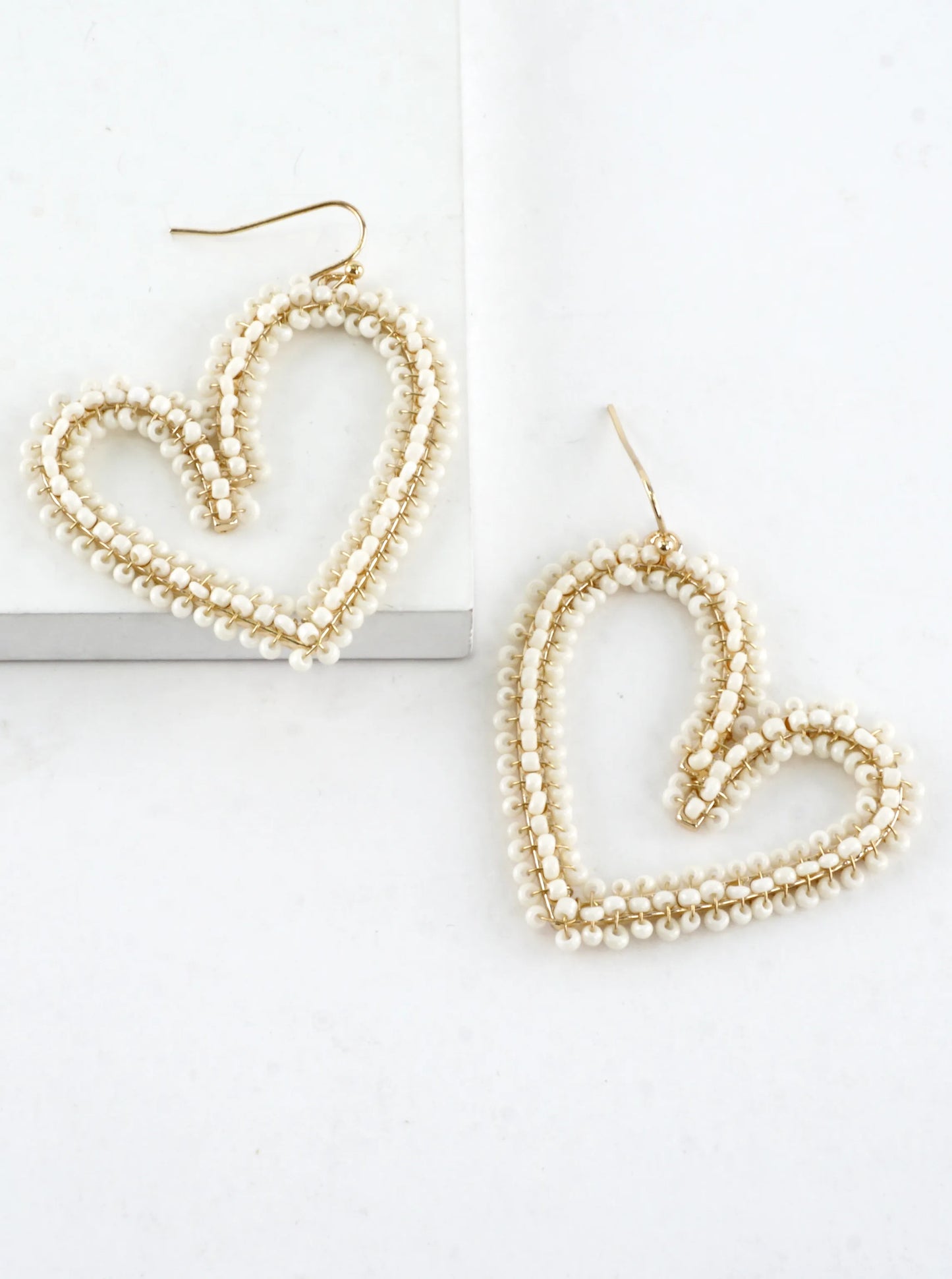 Wire Beaded Heart Shape Drop Earrings