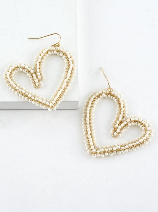 Wire Beaded Heart Shape Drop Earrings