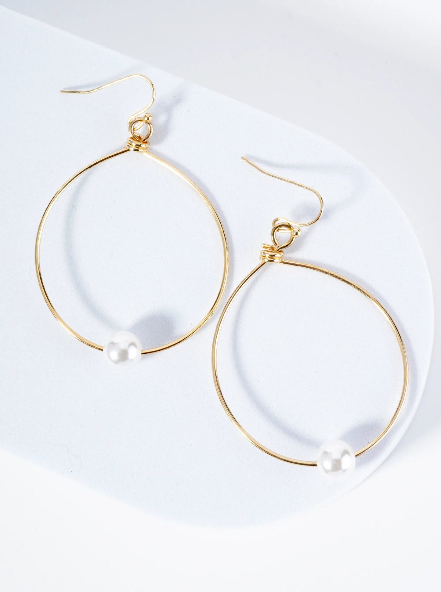 Wire Circle Drop Earrings With A Single Pearl Bead