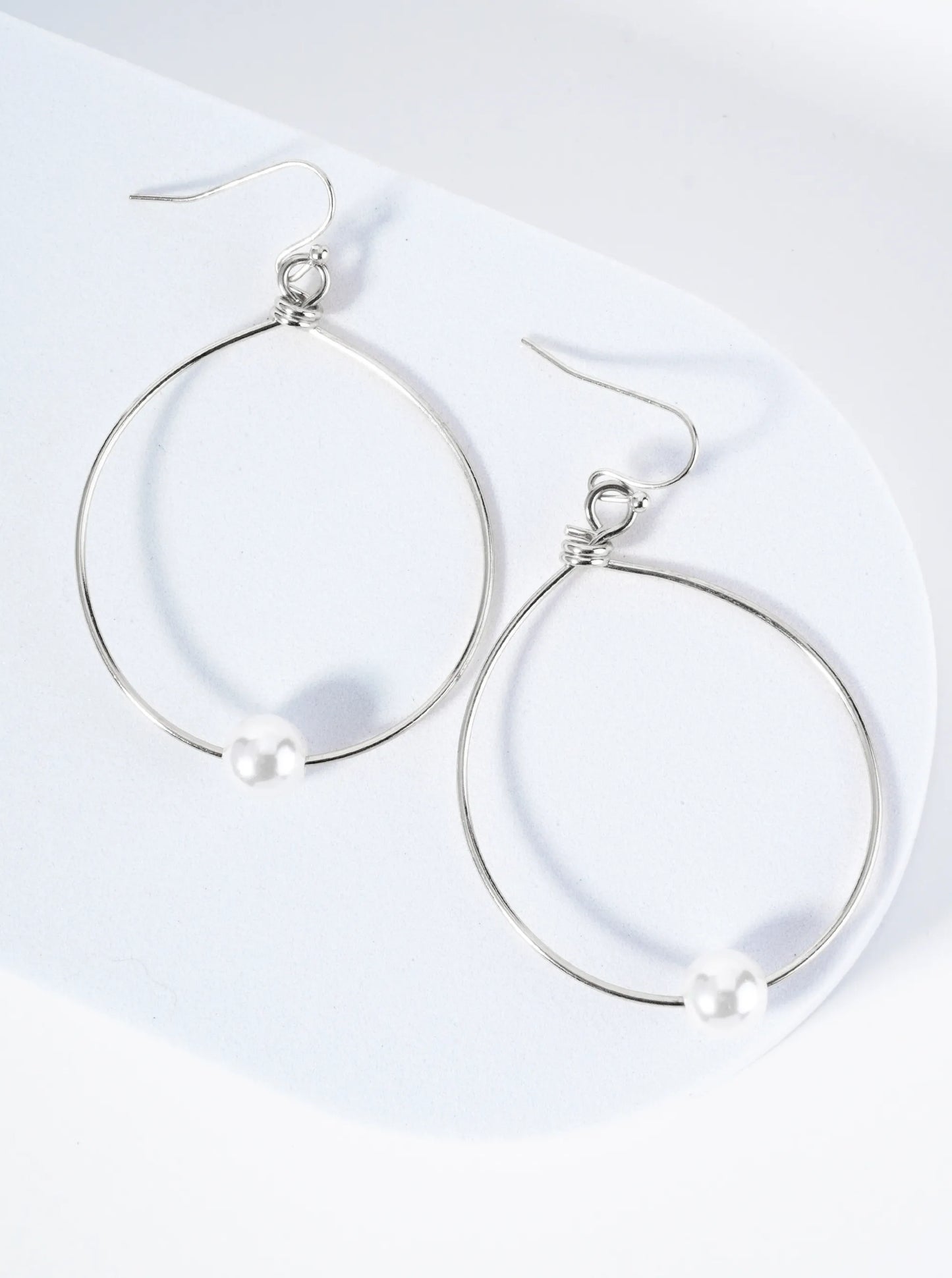 Wire Circle Drop Earrings With A Single Pearl Bead