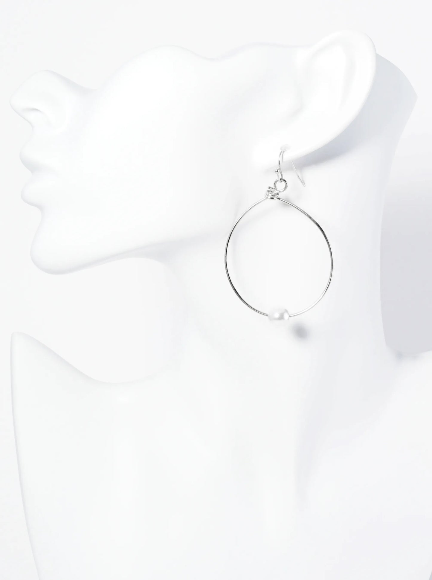Wire Circle Drop Earrings With A Single Pearl Bead