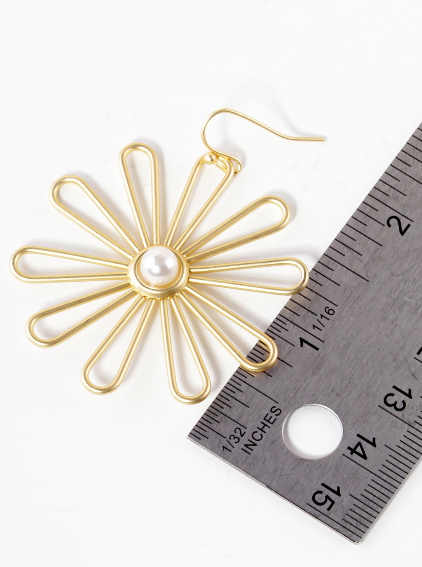 Wire Pearl Flower Dangle Drop Earrings