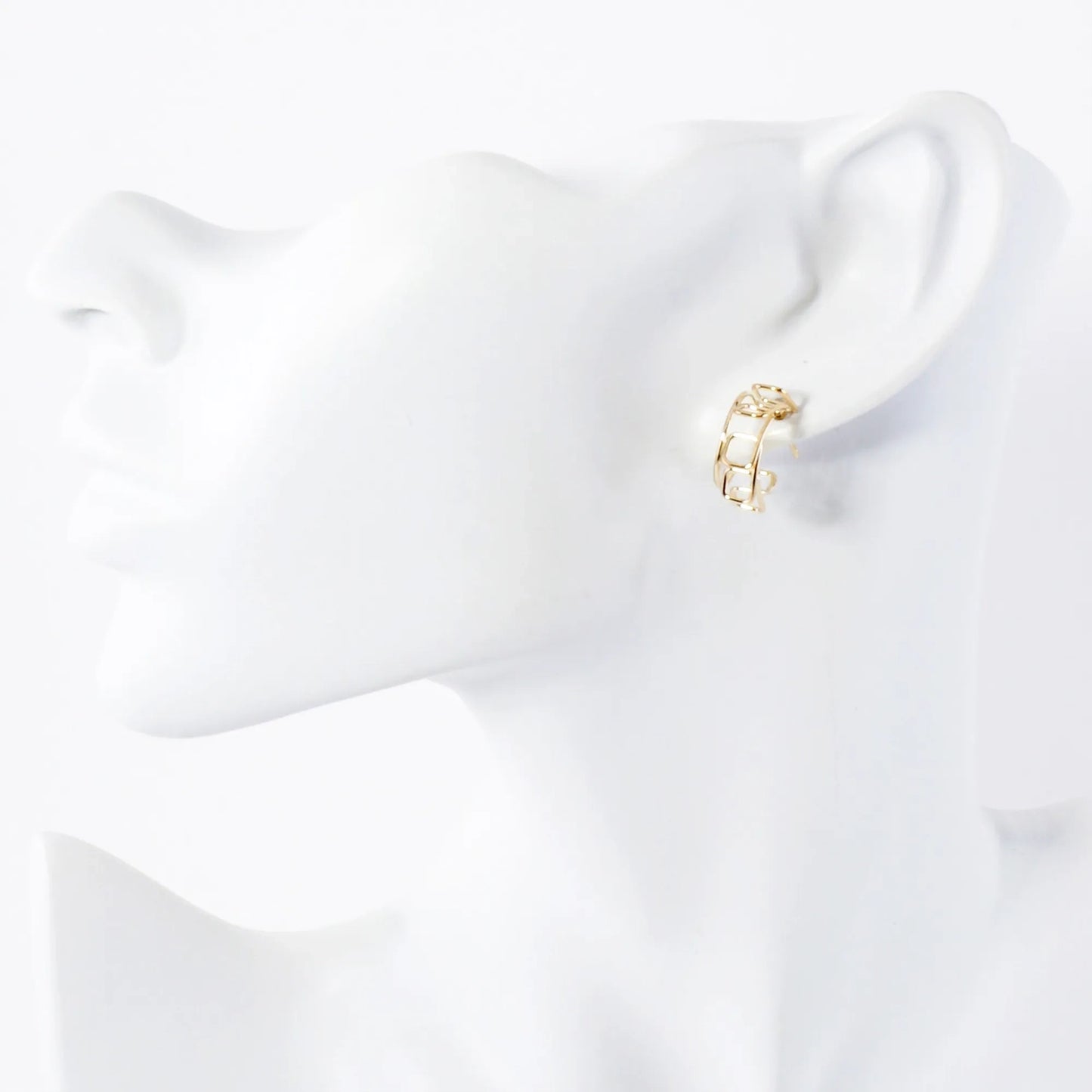 Wire Sculpted Geometric 13mm 14K-Gold-Dipped Brass Open Huggie Hoop Earrings