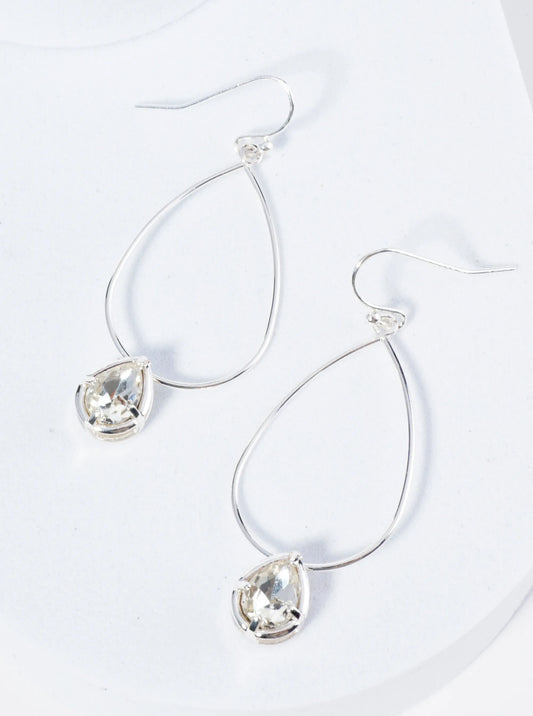 Wire Teardrop Earrings With Stone Drop Accents