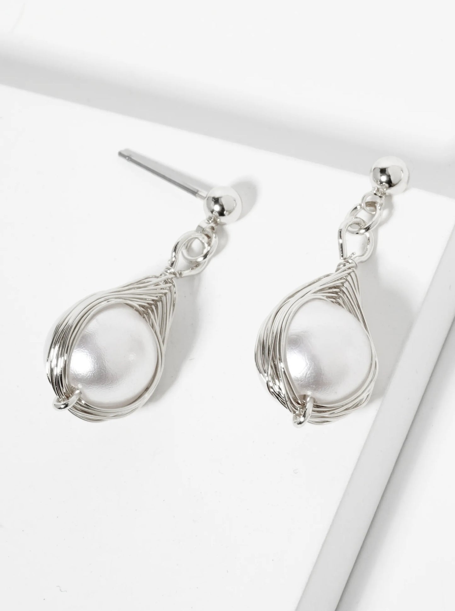 Wire Wrapped 10mm Pearl Drop Dangle Earrings