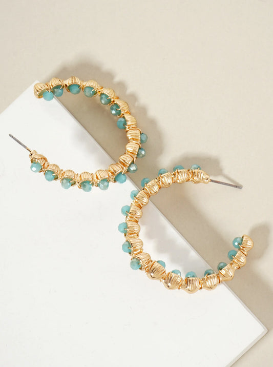 Wire-Wrapped Faceted-Glass-Beads 35mm Open Hoop Earrings