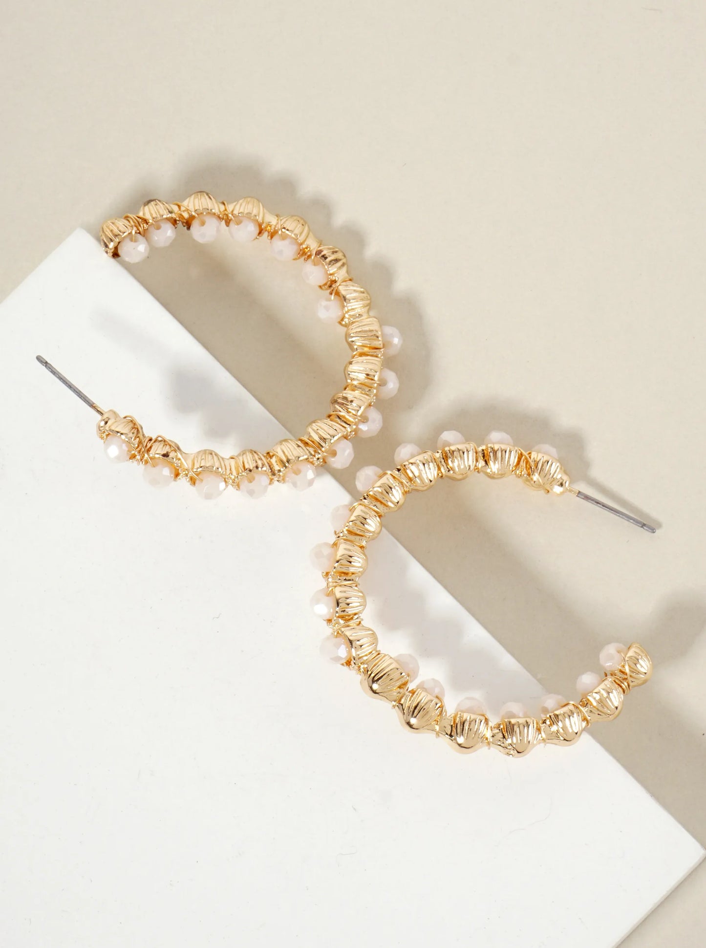 Wire-Wrapped Faceted-Glass-Beads 35mm Open Hoop Earrings