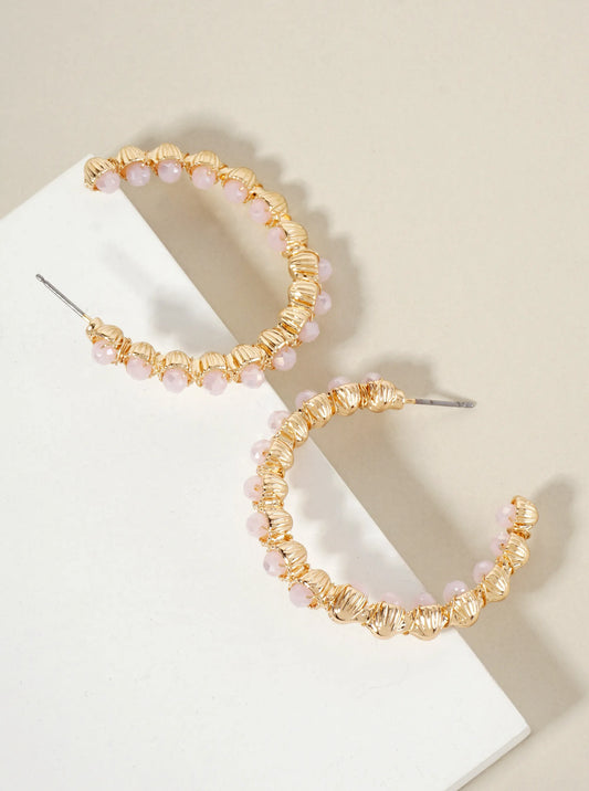 Wire-Wrapped Faceted-Glass-Beads 35mm Open Hoop Earrings