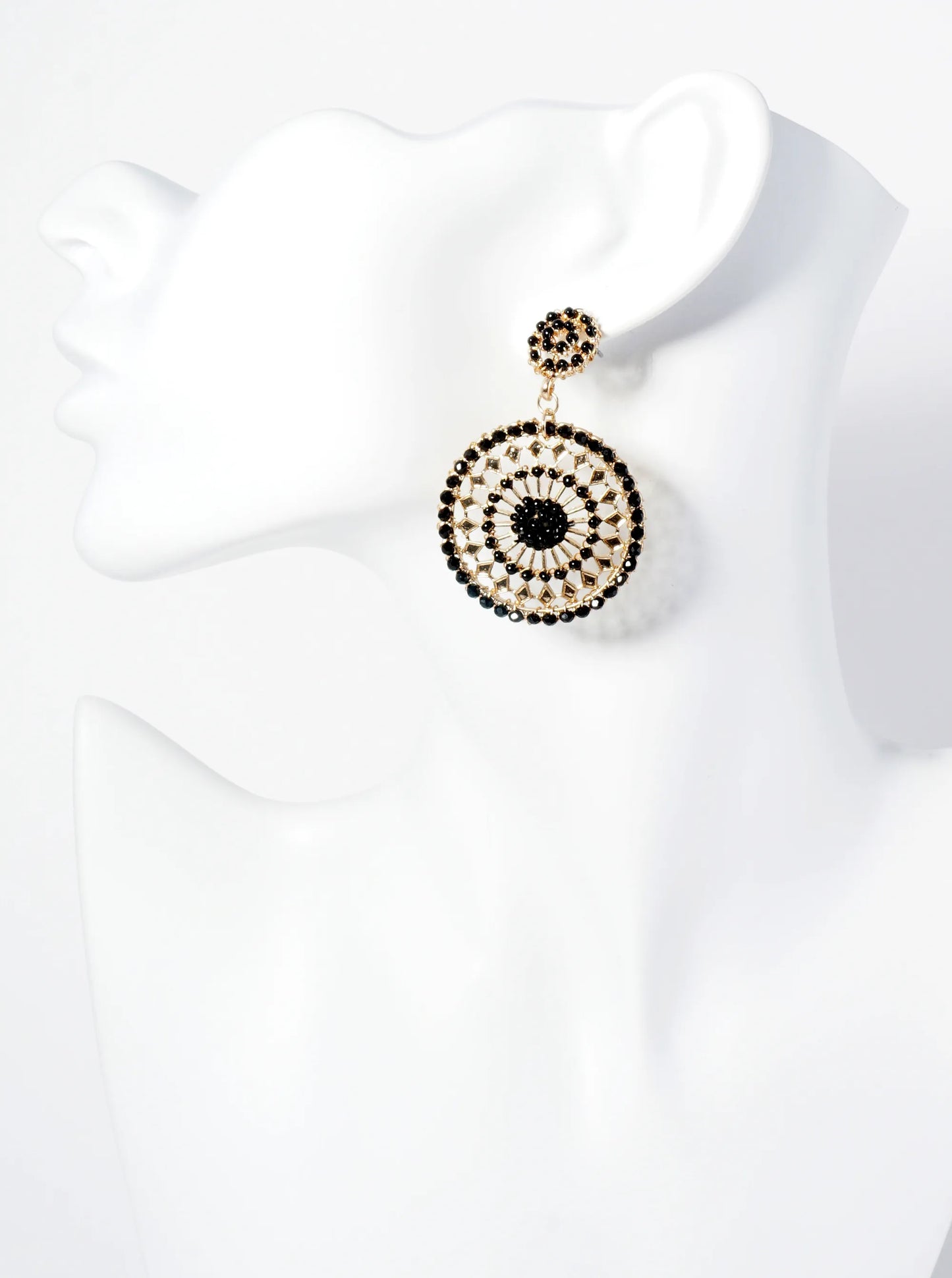 Wire-Wrapped Glass Bead Post Drop Earrings With Intricate Pattern