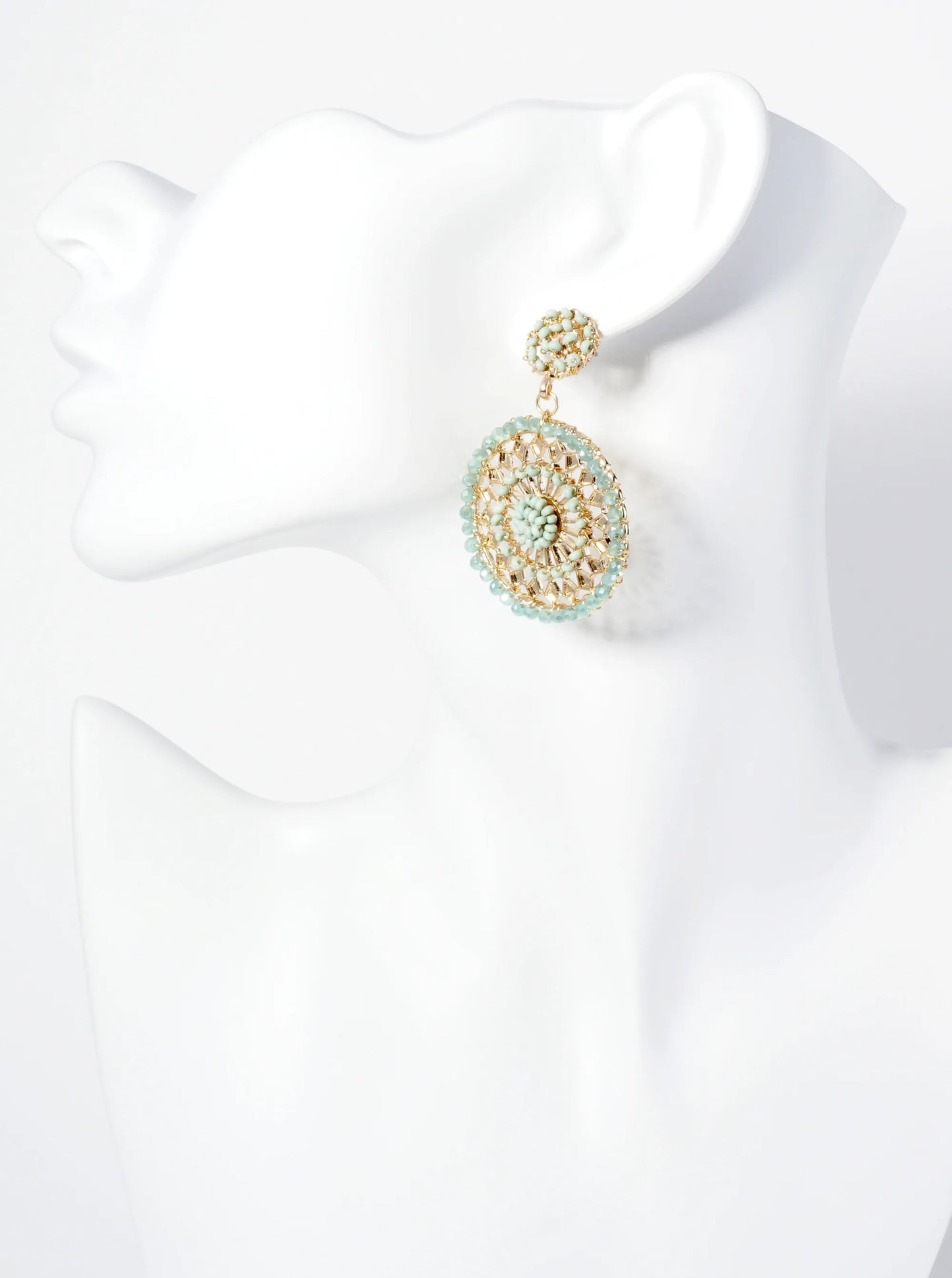 Wire-Wrapped Glass Bead Post Drop Earrings With Intricate Pattern