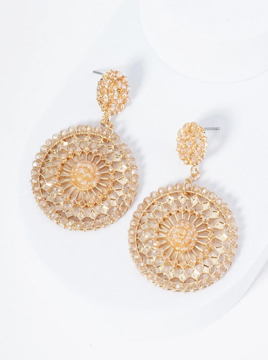 Wire-Wrapped Glass Bead Post Drop Earrings With Intricate Pattern