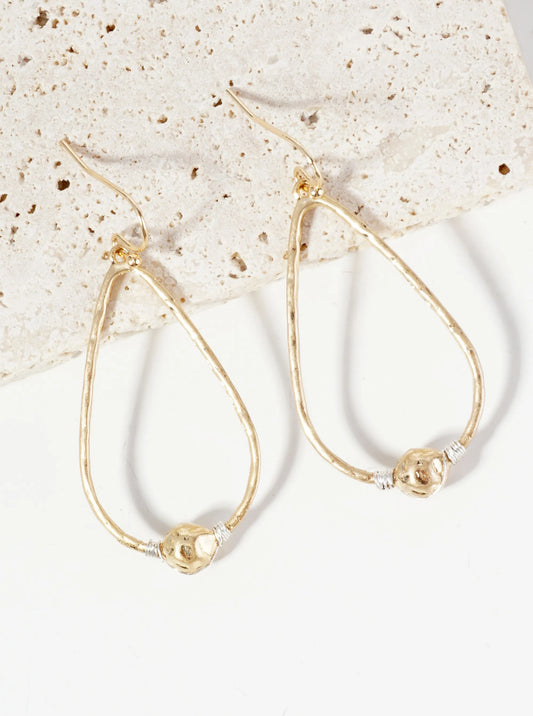 Wire Wrapped Hammered Teardrop Dangle Earrings