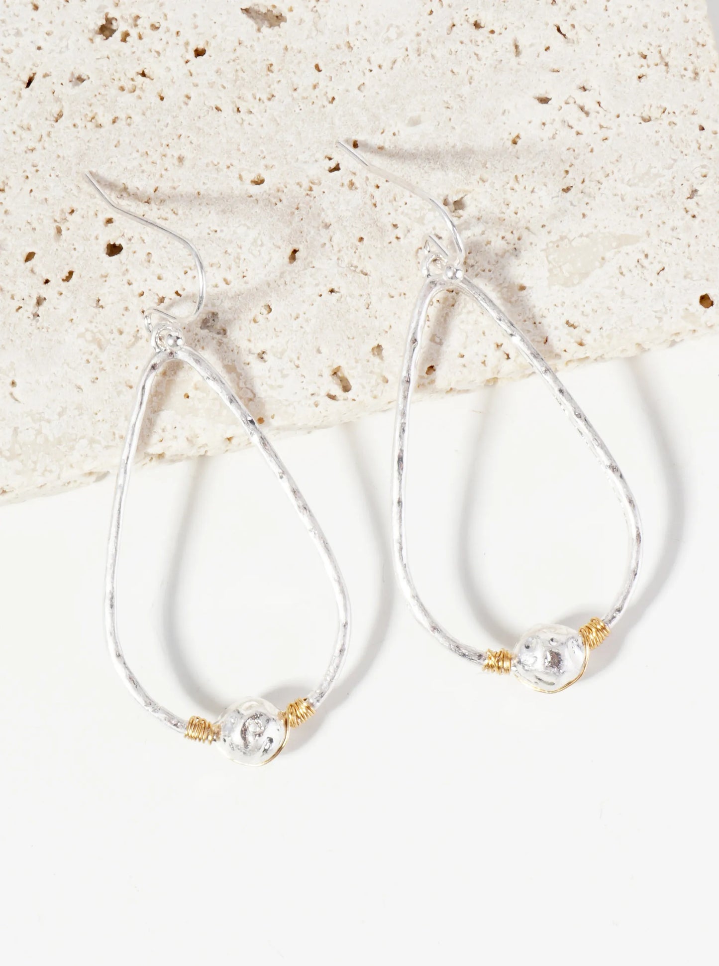 Wire Wrapped Hammered Teardrop Dangle Earrings