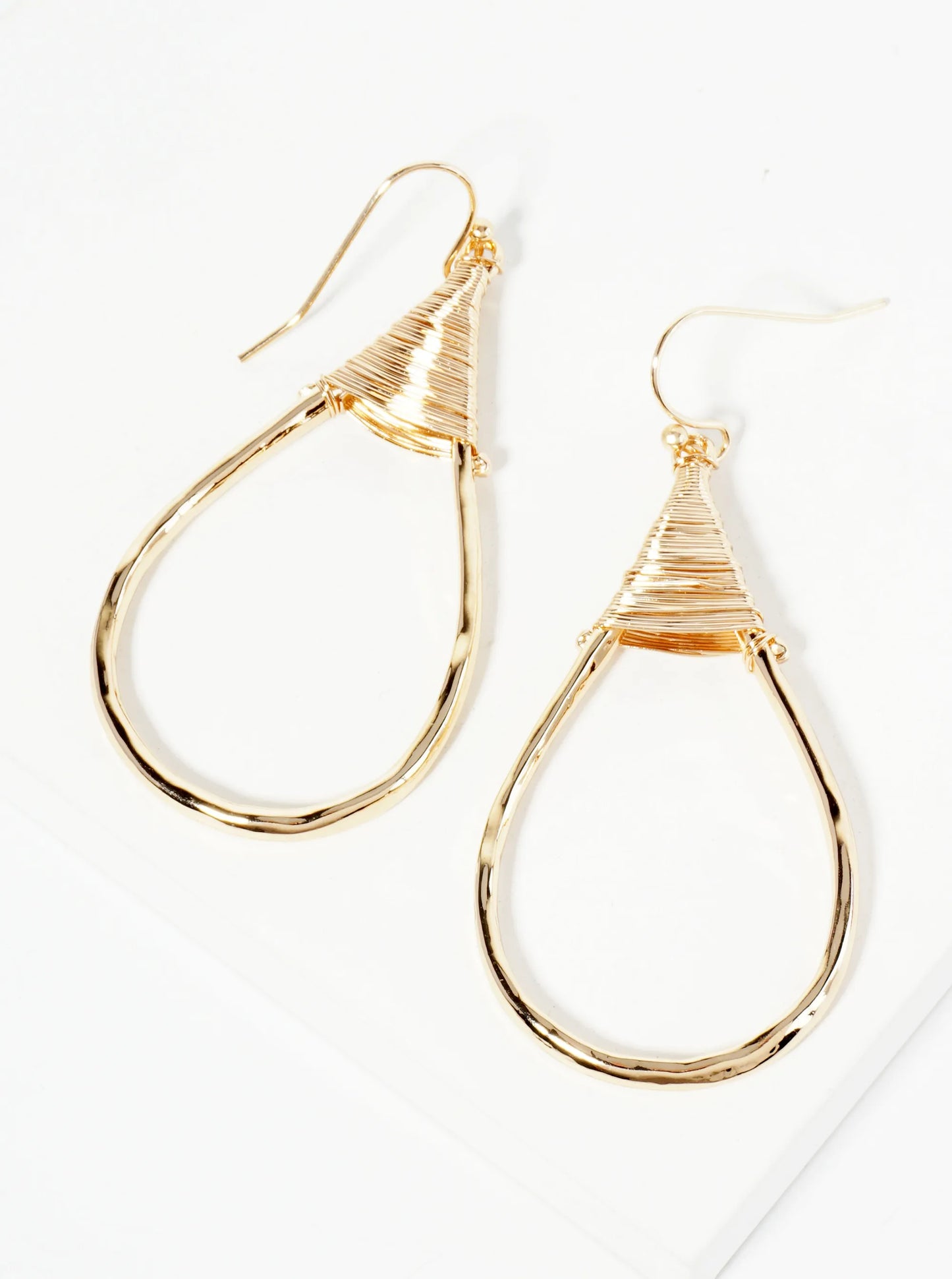 Wire Wrapped Hammered Teardrop Dangle Earrings