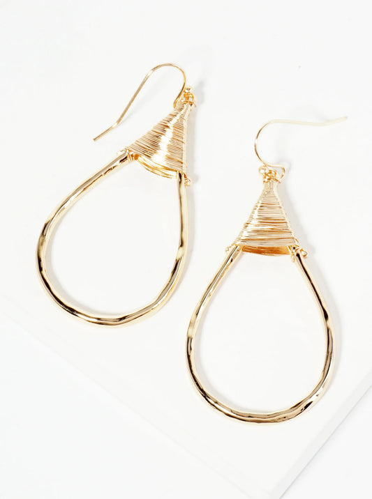 Wire Wrapped Hammered Teardrop Dangle Earrings