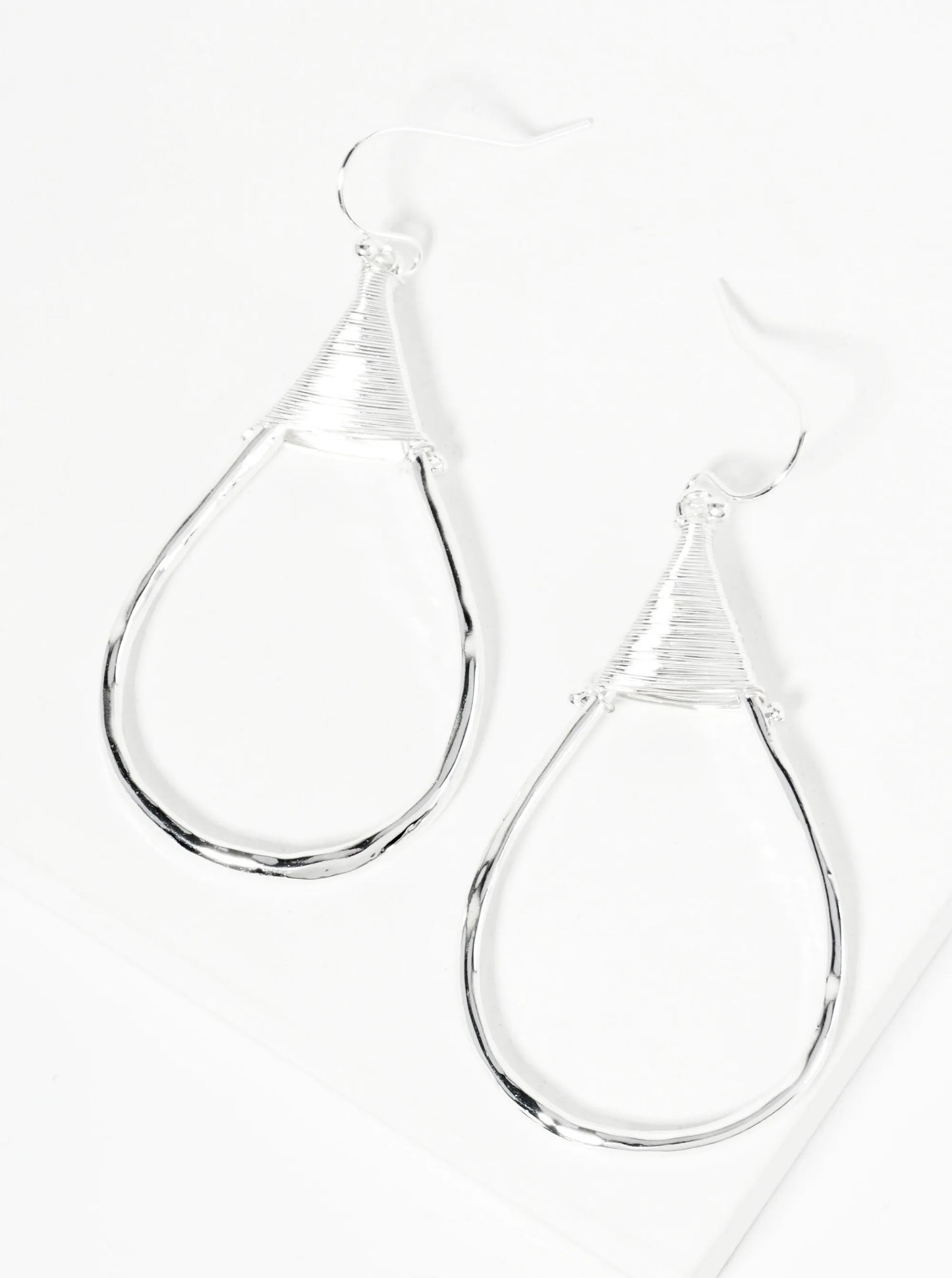 Wire Wrapped Hammered Teardrop Dangle Earrings