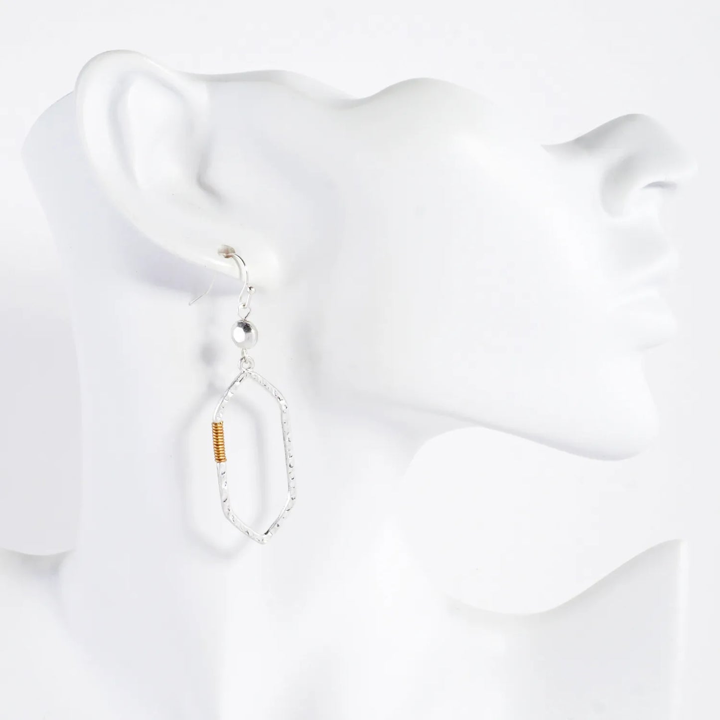 Wire-Wrapped Hammered-Texture Elongated Hexagon Drop Earrings