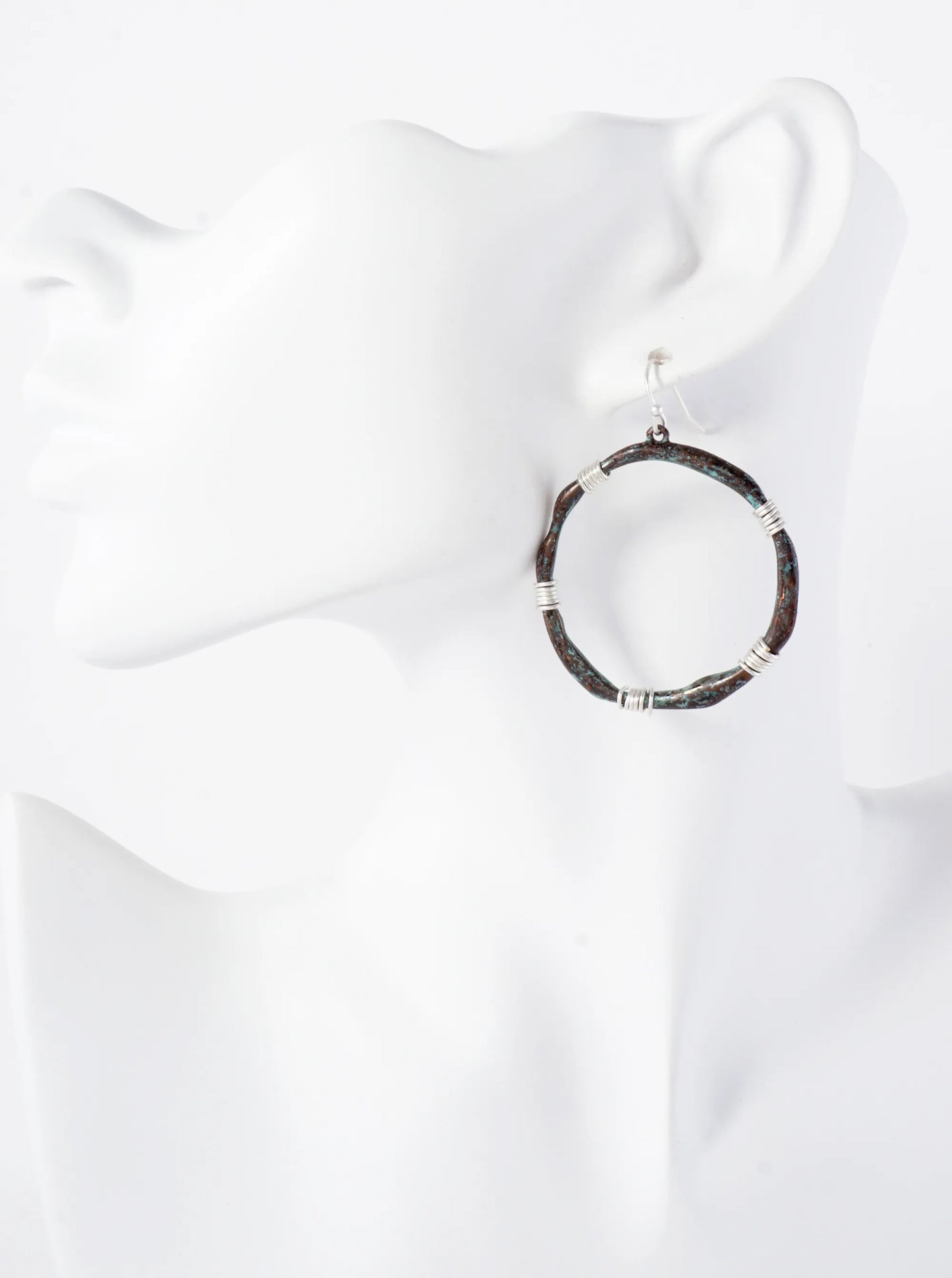 Wire-Wrapped Metal Circle Dangle Earrings