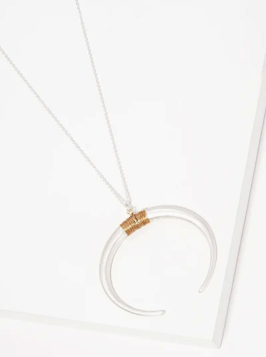 Wire Wrapped Metal Horn Pendant 30 Inch Long Necklace