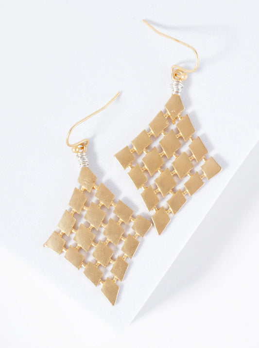 Wire Wrapped Multiple Diamond Forming A Large Diamond Dangle Earrings