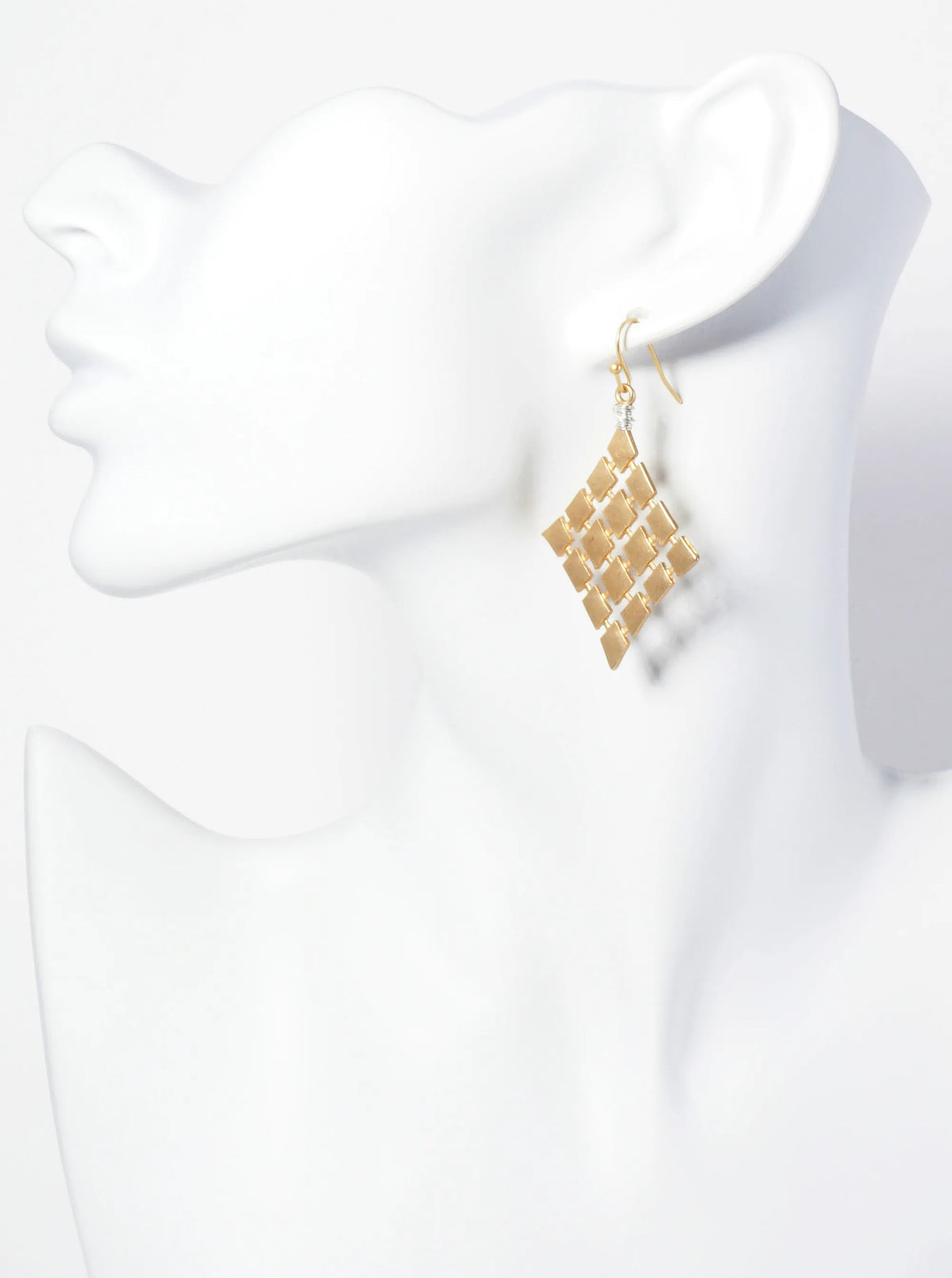 Wire Wrapped Multiple Diamond Forming A Large Diamond Dangle Earrings