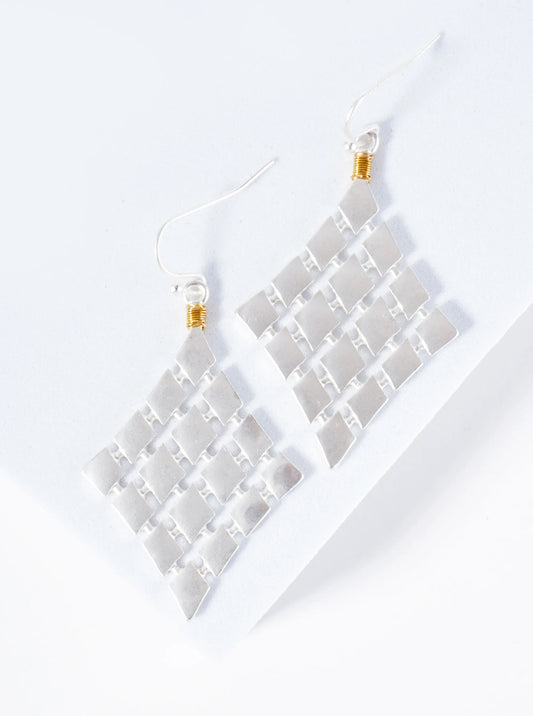 Wire Wrapped Multiple Diamond Forming A Large Diamond Dangle Earrings