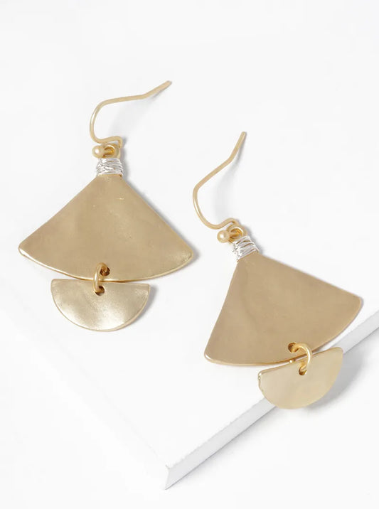 Wire Wrapped Triangle With Half Circle Drop Dangle Earrings