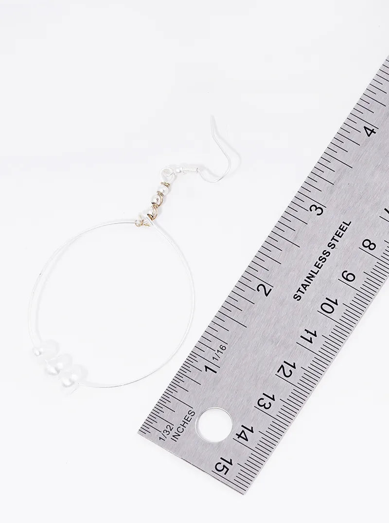 Wire Wrapped Circle With Pearl Bead Dangle Drop Earrings