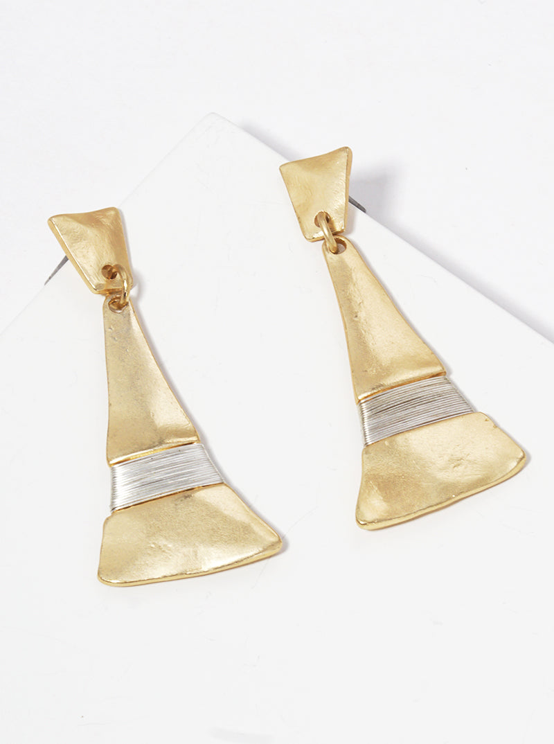 Wire Wrapped Geometric Shape Hammered Metal Earrings