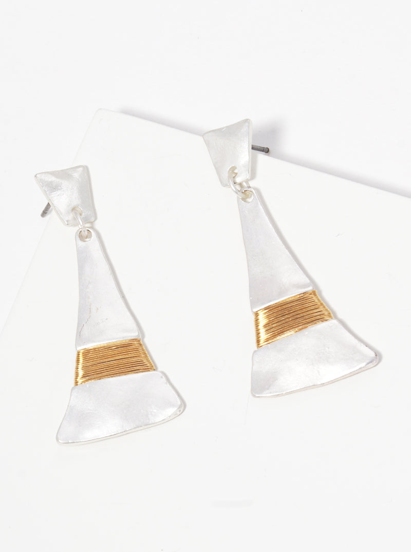 Wire Wrapped Geometric Shape Hammered Metal Earrings