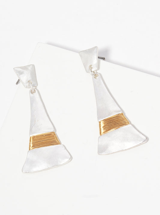 Wire Wrapped Geometric Shape Hammered Metal Earrings