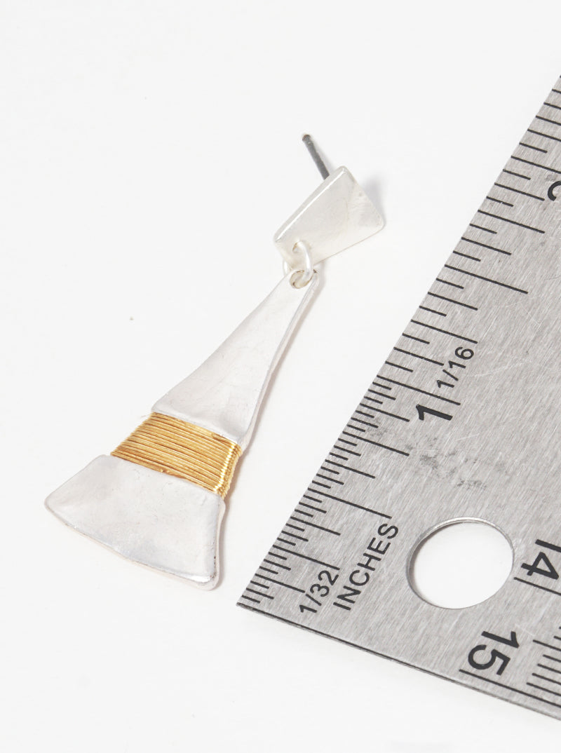 Wire Wrapped Geometric Shape Hammered Metal Earrings