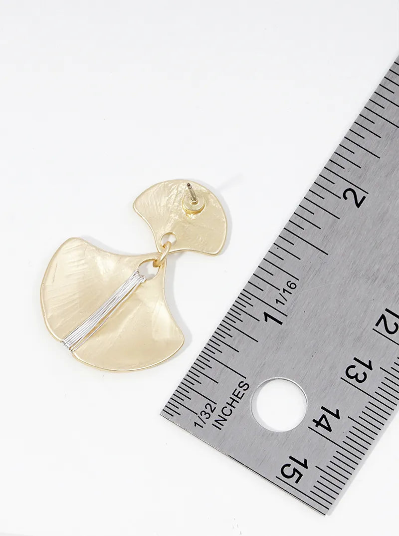 Wire Wrapped Ginkgo Leaf Post Dangle Drop Earrings