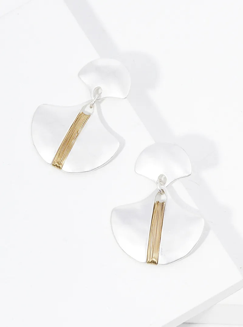 Wire Wrapped Ginkgo Leaf Post Dangle Drop Earrings